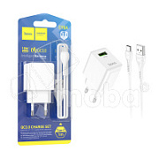 Сетевое зарядное устройство USB Hoco C98A (18W, QС3.0, кабель Type-C) Белый