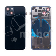 Задняя крышка для iPhone 14 (A2883) в сборе со стеклом камеры Черный (стекло, монолит, MagSafe с оригинальным шлейфом, логотип) - Премиум