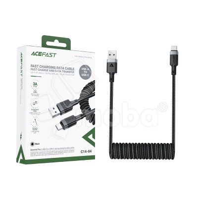 Кабель USB - Type-C Acefast C14-04 (3A, пружинный, оплетка нейлон, 1.2 м) Черный