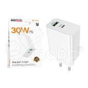 Сетевое зарядное устройство USB/Type-C Borofone BA108A (30W, QС3.0, PD, 2 порта) Белый