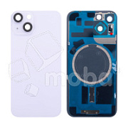 Задняя крышка для iPhone 14 (A2883) в сборе со стеклом камеры Фиолетовый (стекло, монолит, MagSafe, логотип) - Премиум