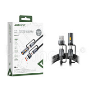 Кабель Type-C - 3 в 1 (Type-C+USB+прикуриватель) Acefast J6 (3A, 60W, оплетка нейлон, 1,2 м) Черный